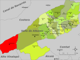 Localización de Fontanares con respecto a la comarca del Valle de Albaida